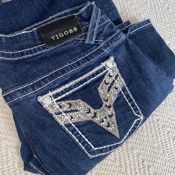 VIGOSS Chelsea Flare Jeans Women Size 16 Bootcut Denim Blue Western Bling - Picture 12 of 13